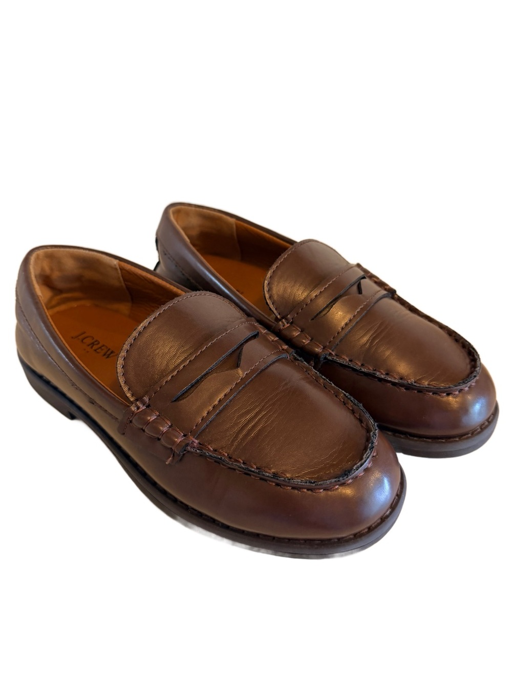 J.Crew Factory Boys Penny Loafers Brown Dress Shoes BO490 EUC Size 2